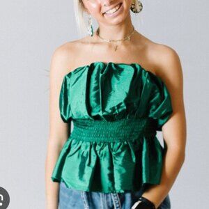 green strapless top